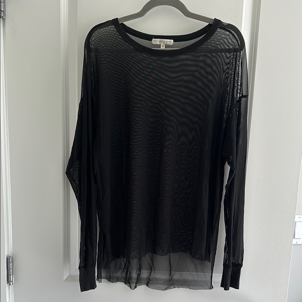 Free People Black Sheer Blouse Long Sleeve